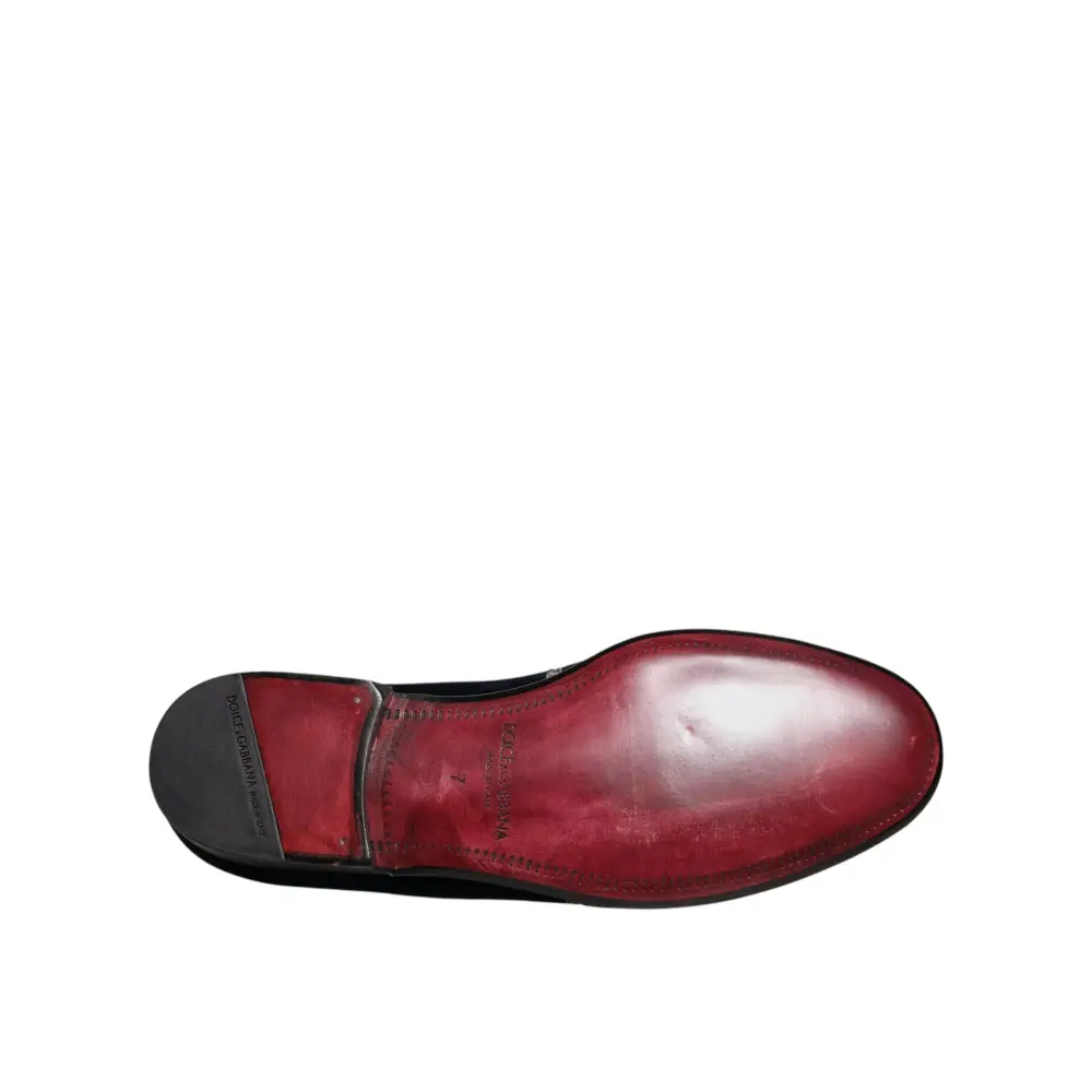 Dolce & Gabbana Schwarz Samt Floral Gun Loafers Kleid Schuhe - EU41/US8