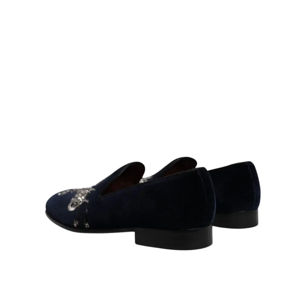 Dolce & Gabbana Schwarz Samt Floral Gun Loafers Kleid Schuhe - EU41/US8