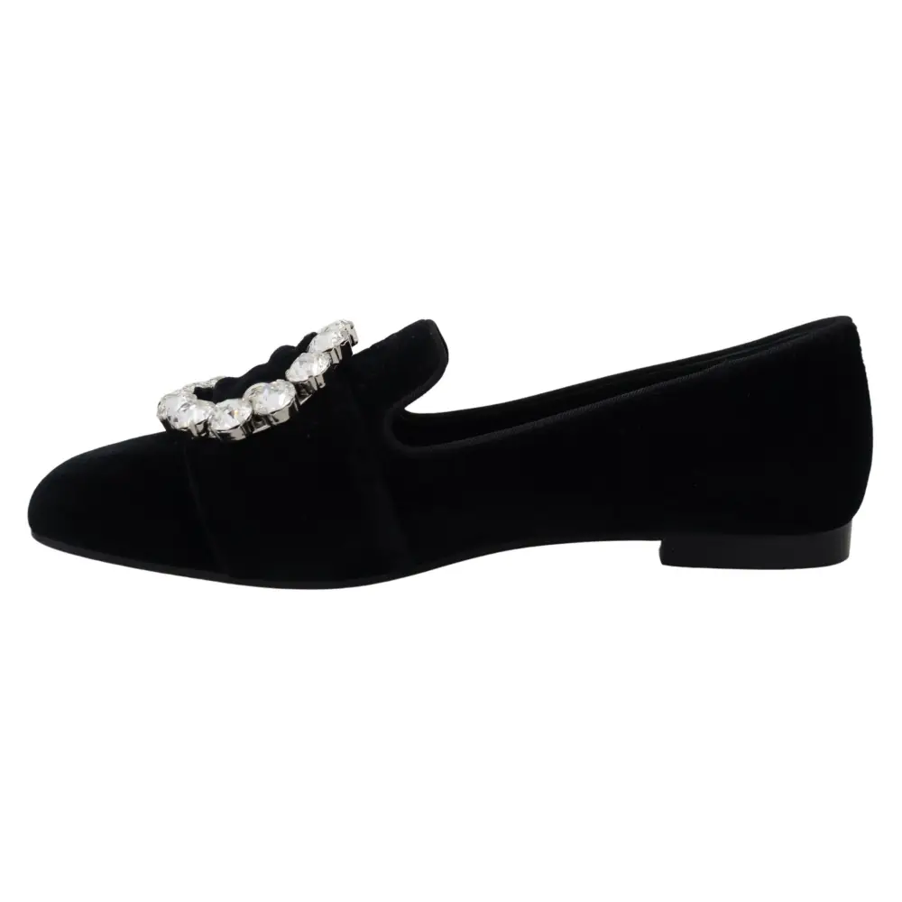 Dolce & Gabbana Schwarz Samt Kristalle Loafers Flats Schuhe
