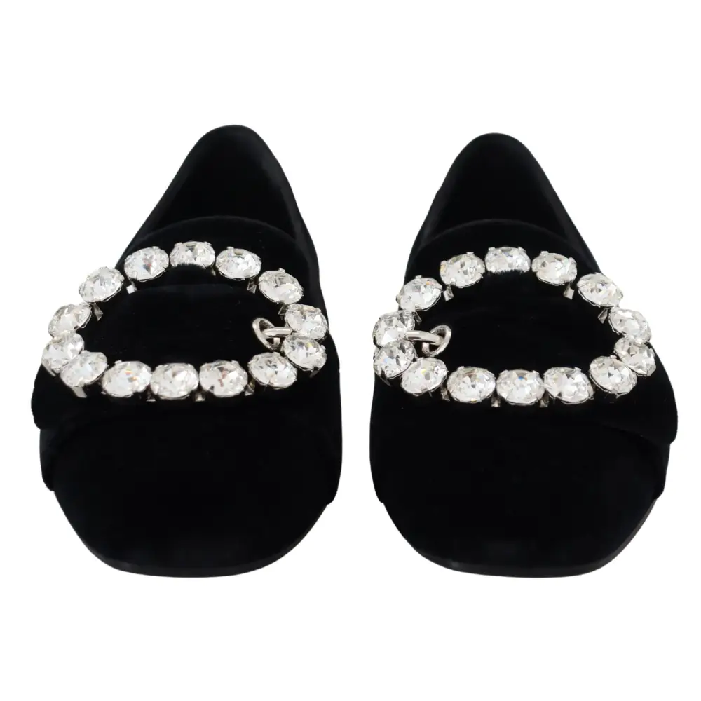 Dolce & Gabbana Schwarz Samt Kristalle Loafers Flats Schuhe