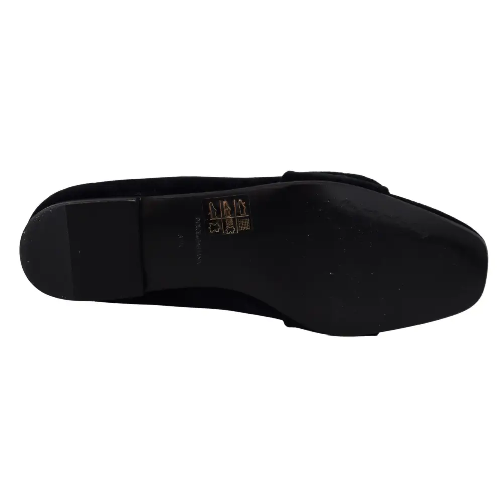 Dolce & Gabbana Schwarz Samt Kristalle Loafers Flats Schuhe