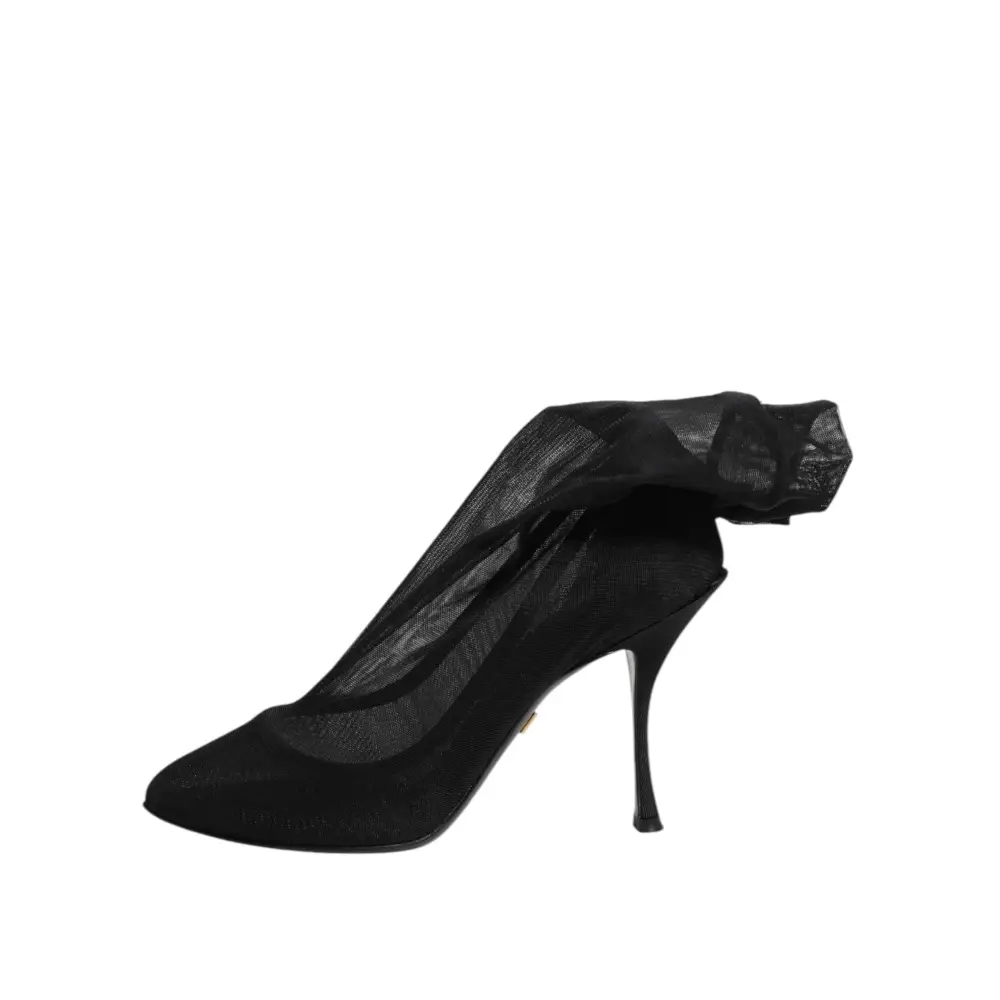 Dolce & Gabbana Schwarz Seide Stretch Mesh Socke Stiefel Schuhe