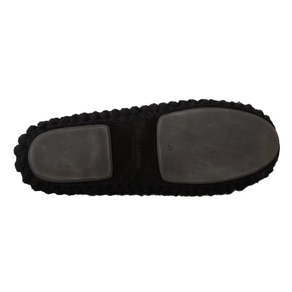 Dolce & Gabbana Schwarz Slip On Ballerina Flats Wolle stricken Schuhe - EU41/US10.5