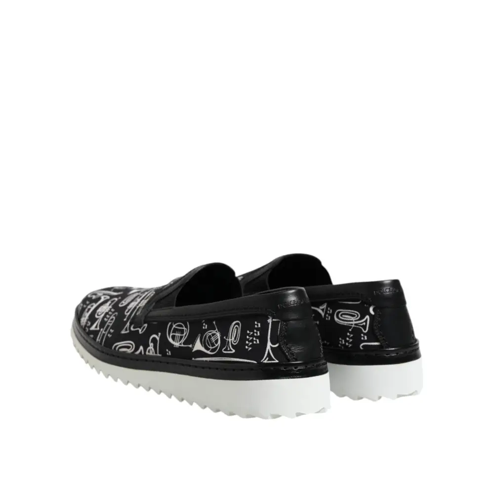 Dolce & Gabbana Schwarz Slip On Bedruckte Männer Loafers Schuhe - EU42.5/US9.5