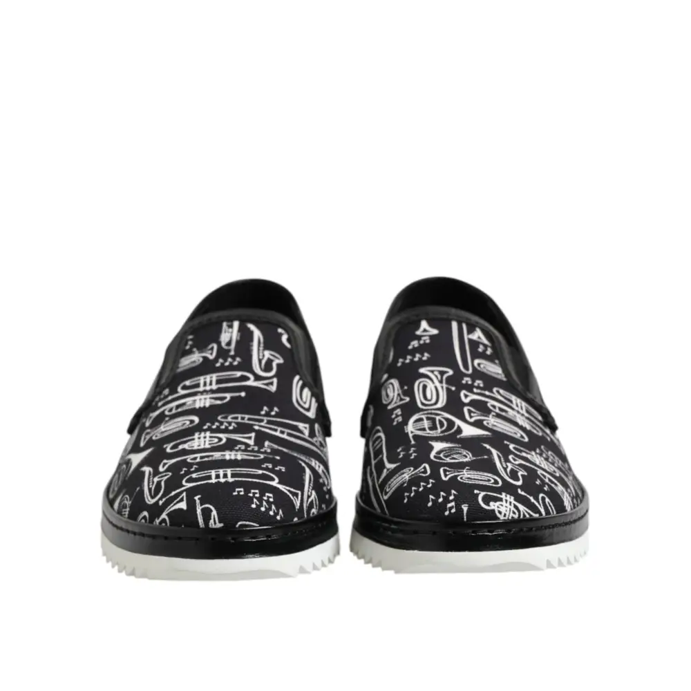 Dolce & Gabbana Schwarz Slip On Bedruckte Männer Loafers Schuhe - EU42.5/US9.5