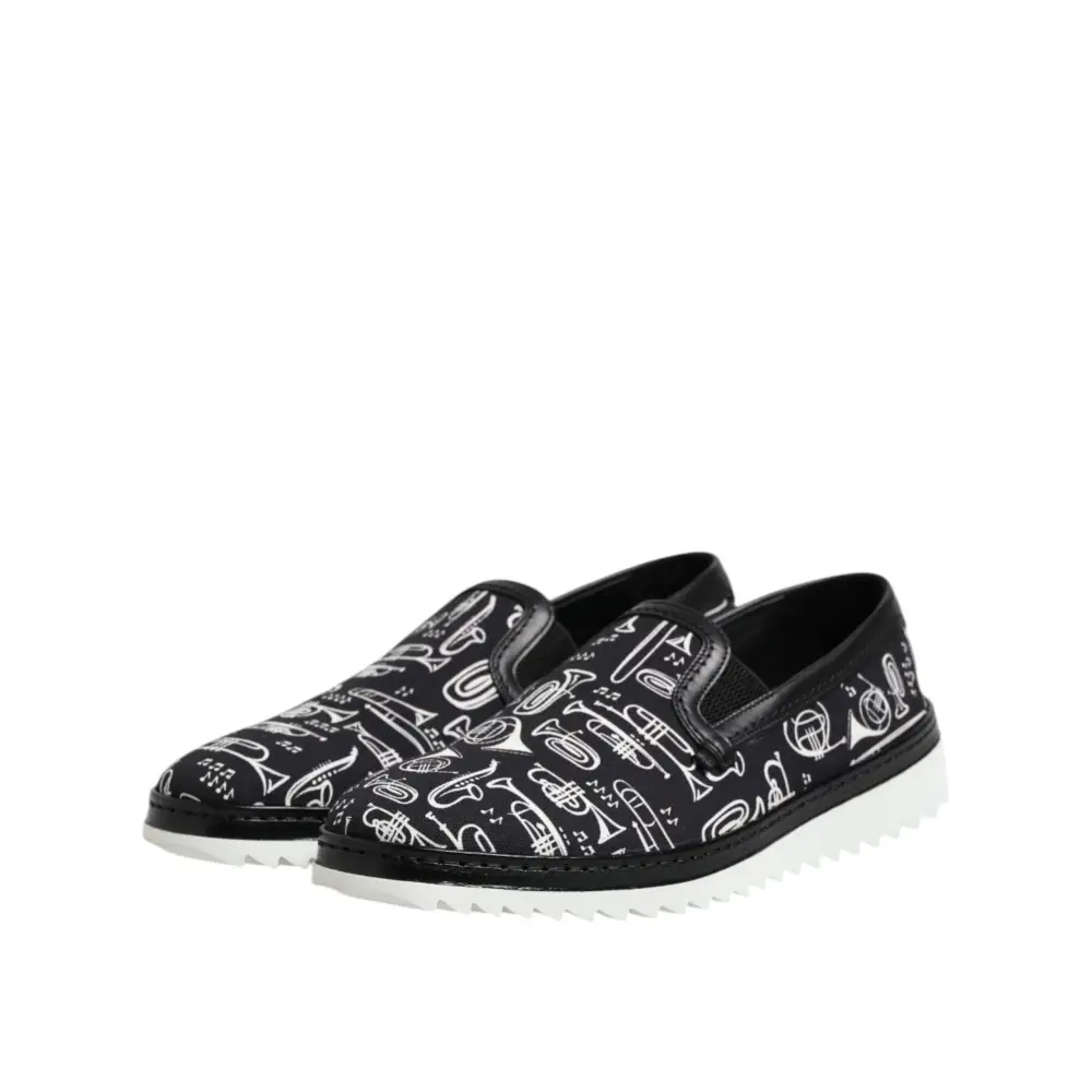 Dolce & Gabbana Schwarz Slip On Bedruckte Männer Loafers Schuhe - EU42.5/US9.5