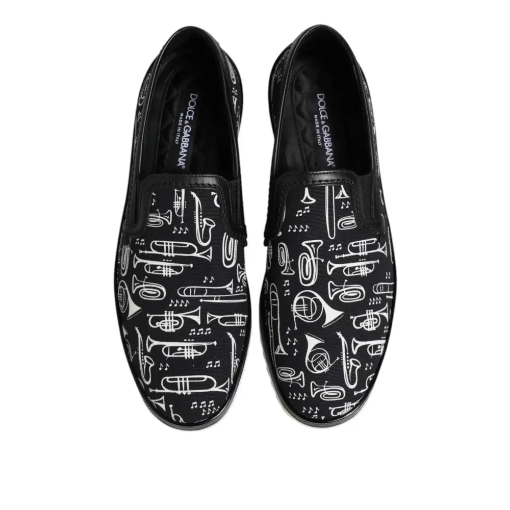 Dolce & Gabbana Schwarz Slip On Bedruckte Männer Loafers Schuhe - EU42.5/US9.5