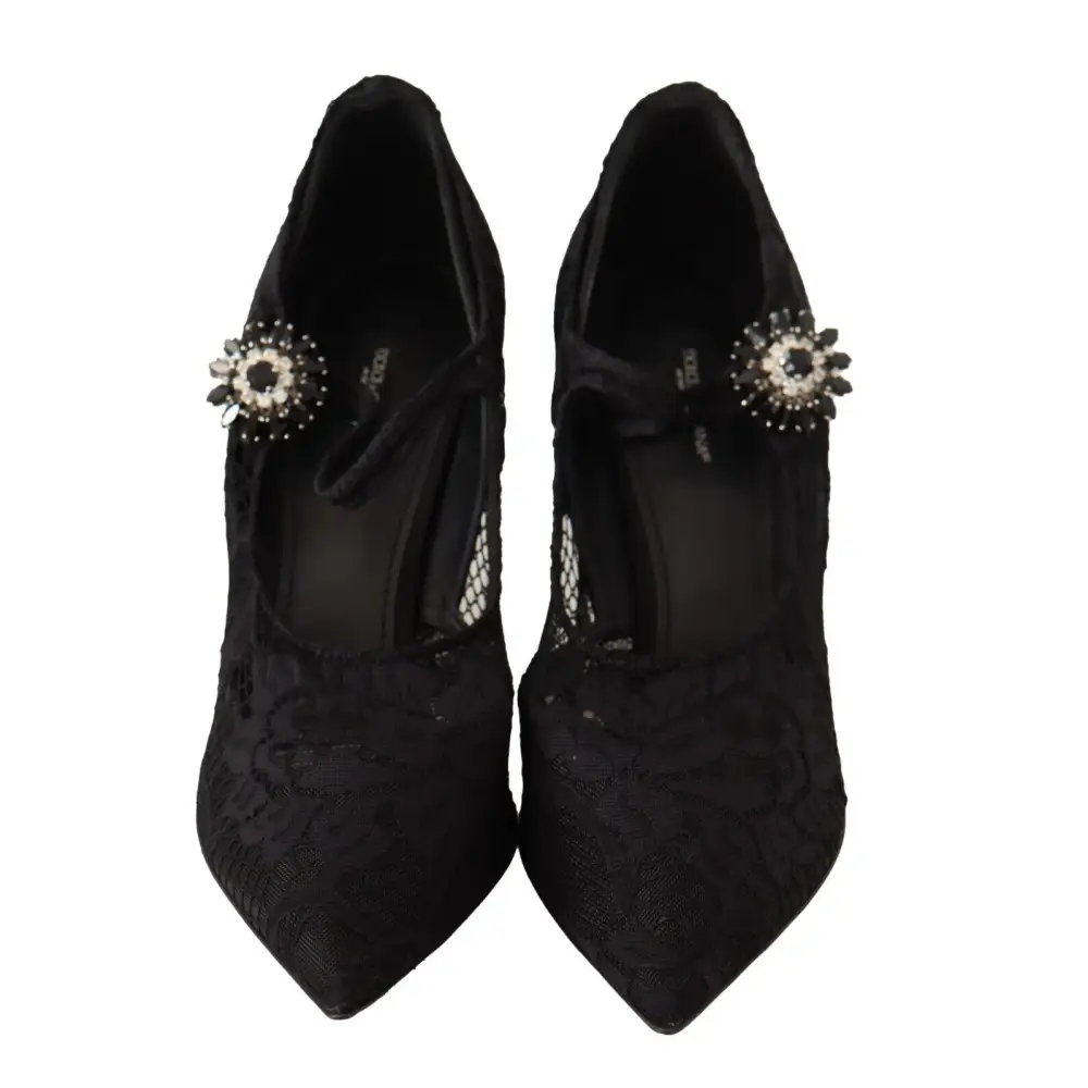 Dolce & Gabbana Schwarz Spitze Kristalle Heels Mary Jane Pumps Schuhe - EU38/US7.5