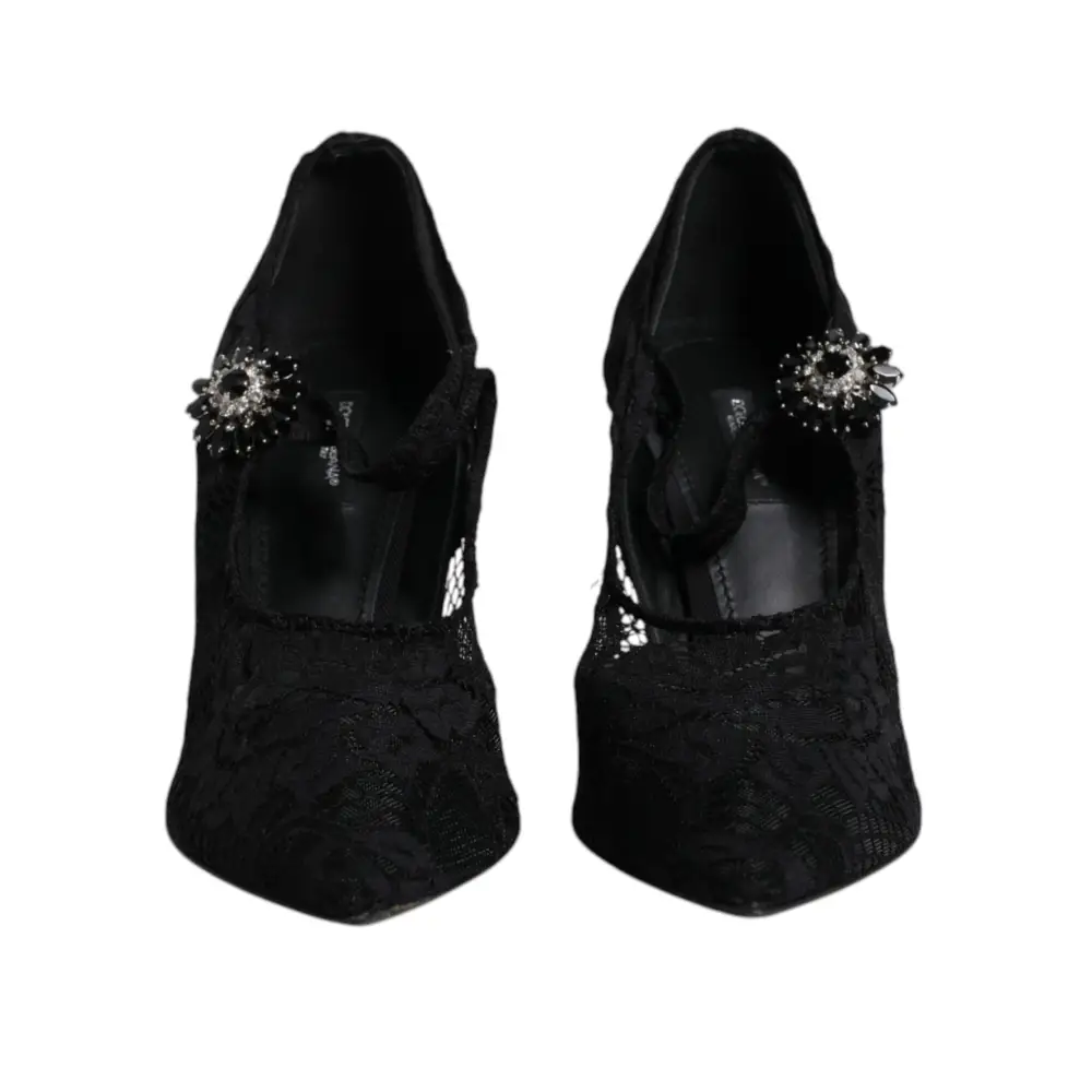 Dolce & Gabbana Schwarz Spitze Kristalle Mary Jane Pumps Schuhe - EU39.5/US9