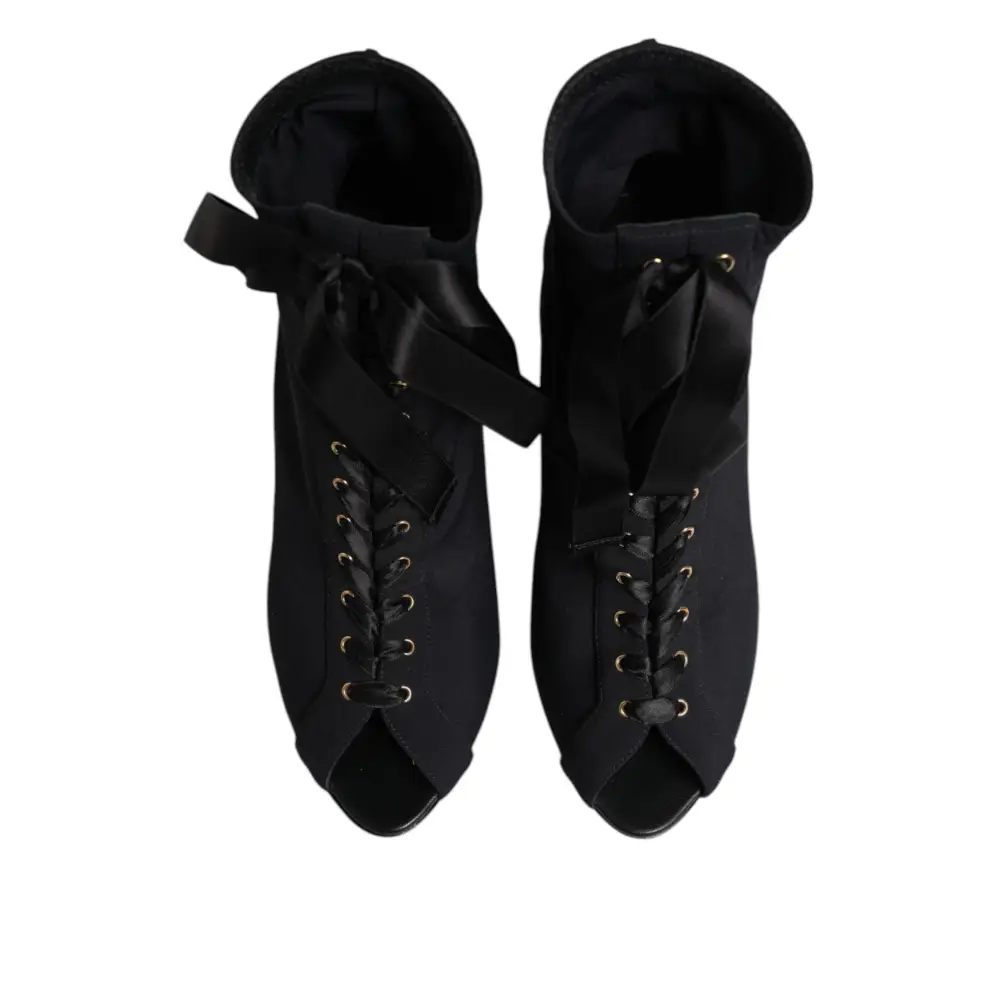 Dolce & Gabbana Schwarz Stiletto Heels Lace Up Stiefel Schuhe