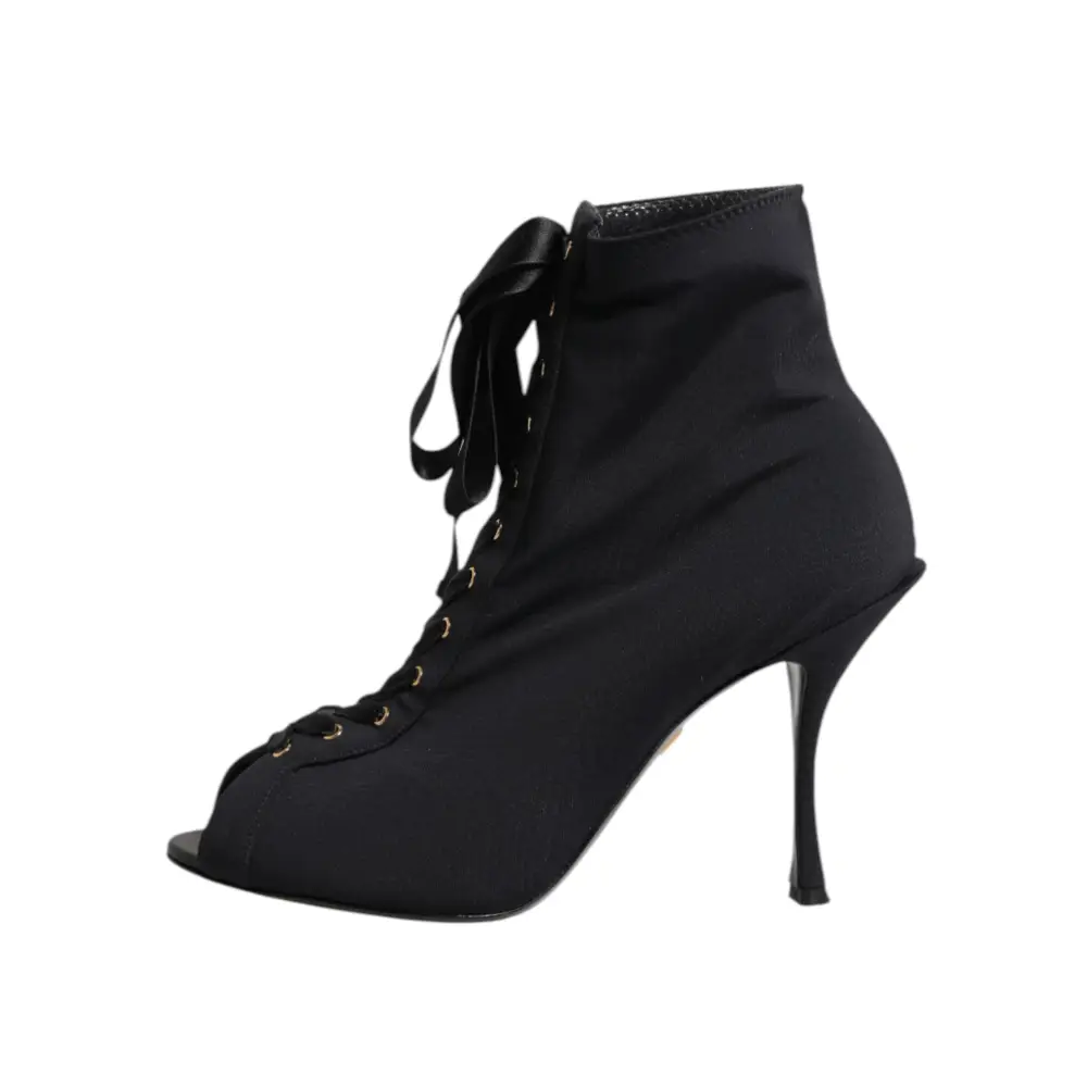 Dolce & Gabbana Schwarz Stiletto Heels Lace Up Stiefel Schuhe