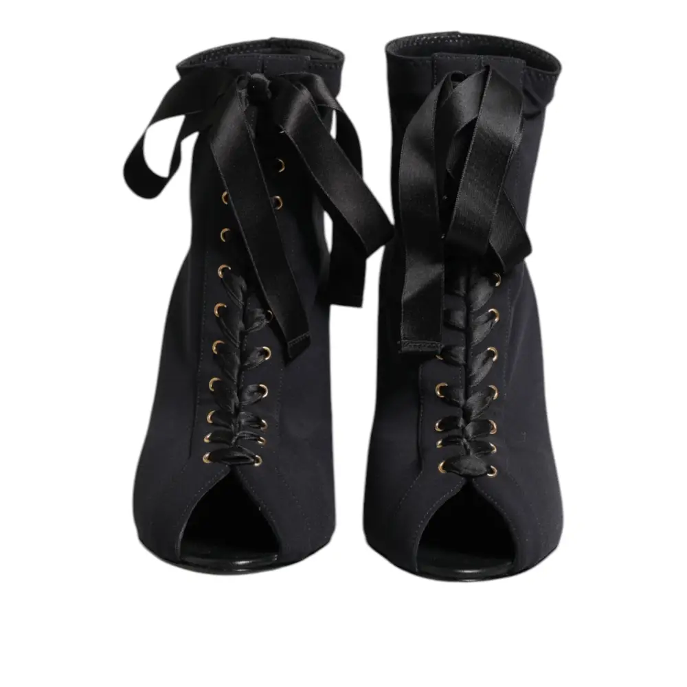 Dolce & Gabbana Schwarz Stiletto Heels Lace Up Stiefel Schuhe