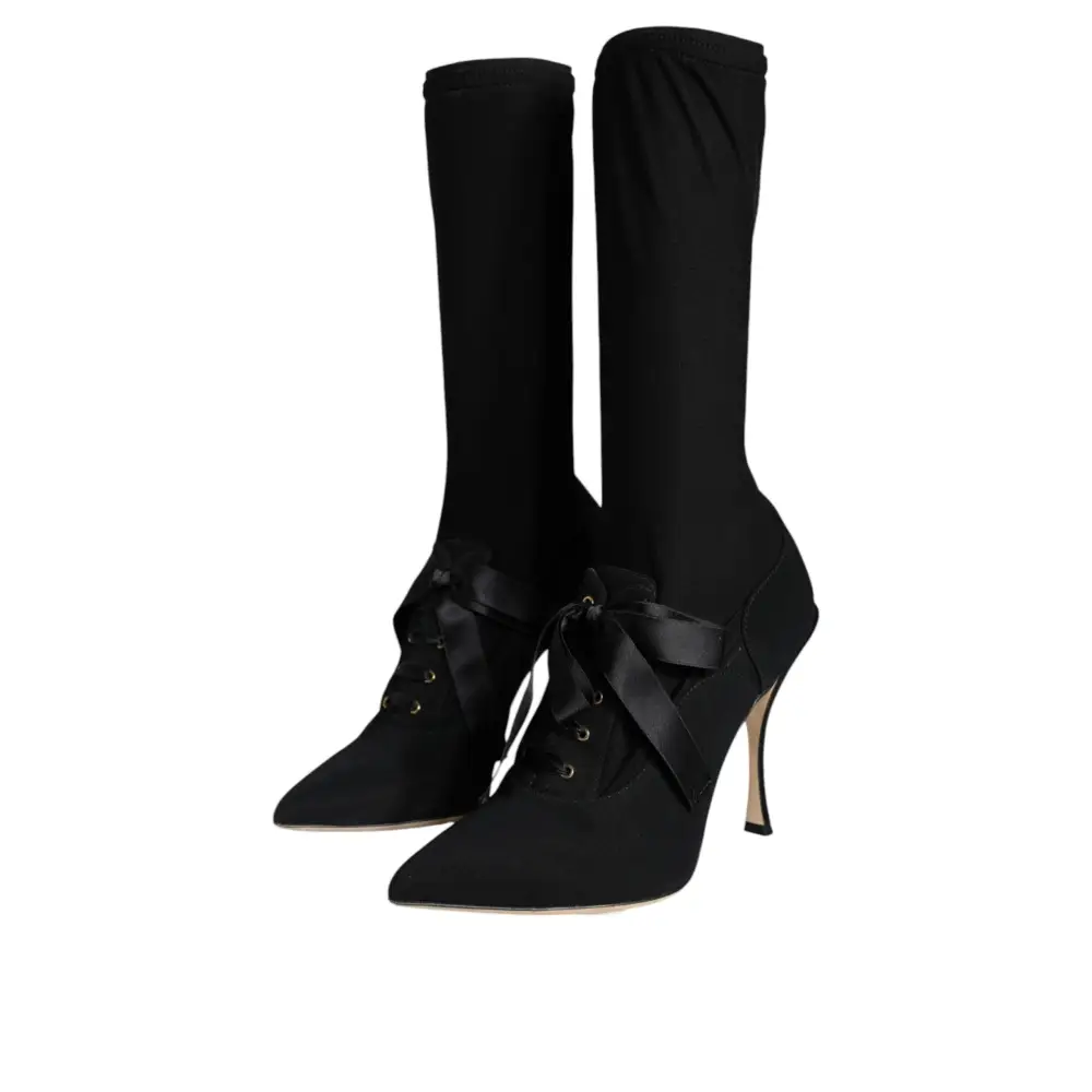 Dolce & Gabbana Schwarz Stiletto Heels Mid Calf Stiefel Schuhe