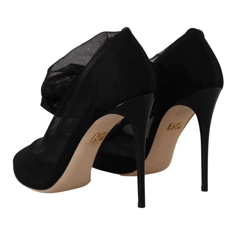 Dolce & Gabbana Schwarz Stretch Tüll Stretch Stiefel Schuhe - EU39/US8.5