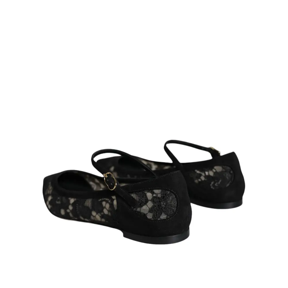 Dolce & Gabbana Schwarz Taormina Spitze Bellucci Flats Schuhe - EU36/US5.5