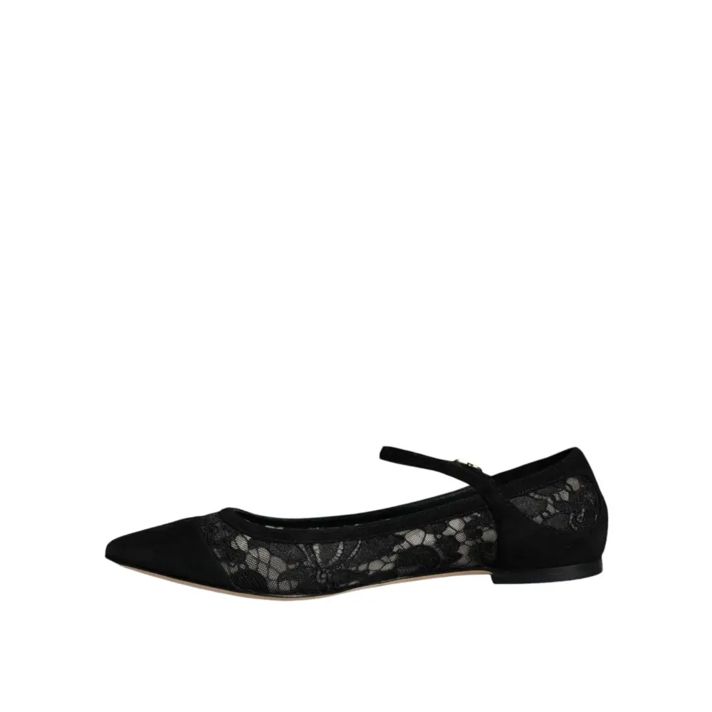 Dolce & Gabbana Schwarz Taormina Spitze Bellucci Flats Schuhe - EU36/US5.5