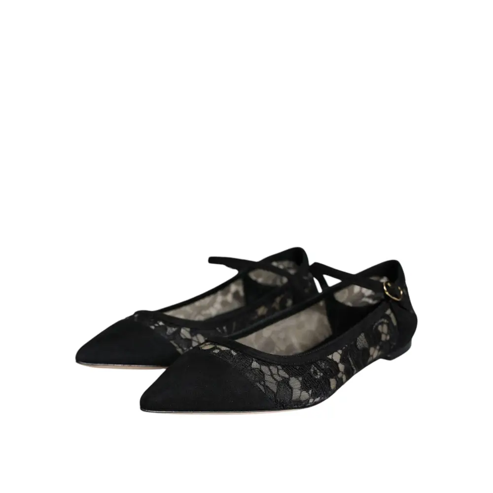 Dolce & Gabbana Schwarz Taormina Spitze Bellucci Flats Schuhe - EU36/US5.5