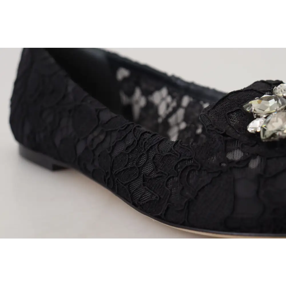 Dolce & Gabbana Schwarz Taormina Spitze Kristalle Flats Schuhe - EU35/US4.5