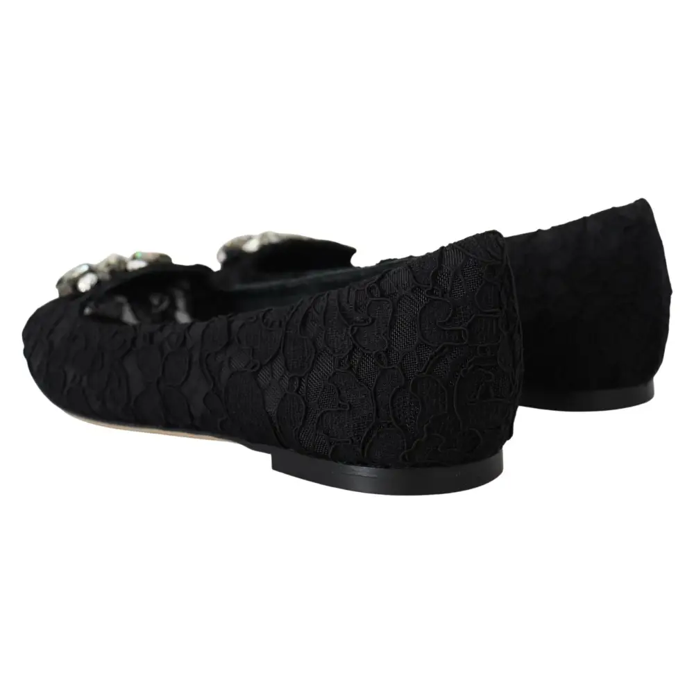 Dolce & Gabbana Schwarz Taormina Spitze Kristalle Flats Schuhe - EU35/US4.5