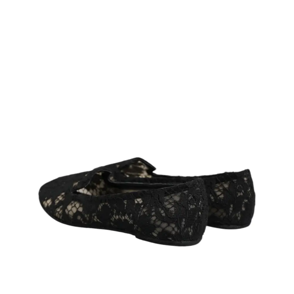 Dolce & Gabbana Schwarz Taormina Spitze Slip On Flats Schuhe - EU37.5/US7