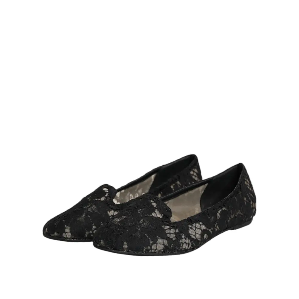 Dolce & Gabbana Schwarz Taormina Spitze Slip On Flats Schuhe - EU37.5/US7
