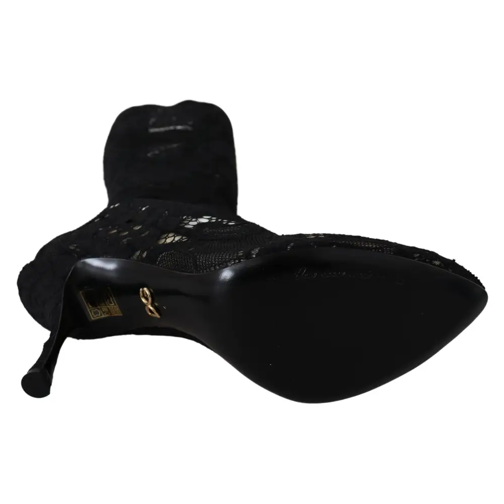 Dolce & Gabbana Schwarz Taormina Spitze Socken Stiefel Schuhe Pumps - EU36/US5.5