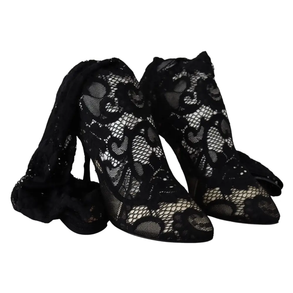 Dolce & Gabbana Schwarz Taormina Spitze Socken Stiefel Schuhe Pumps - EU36/US5.5