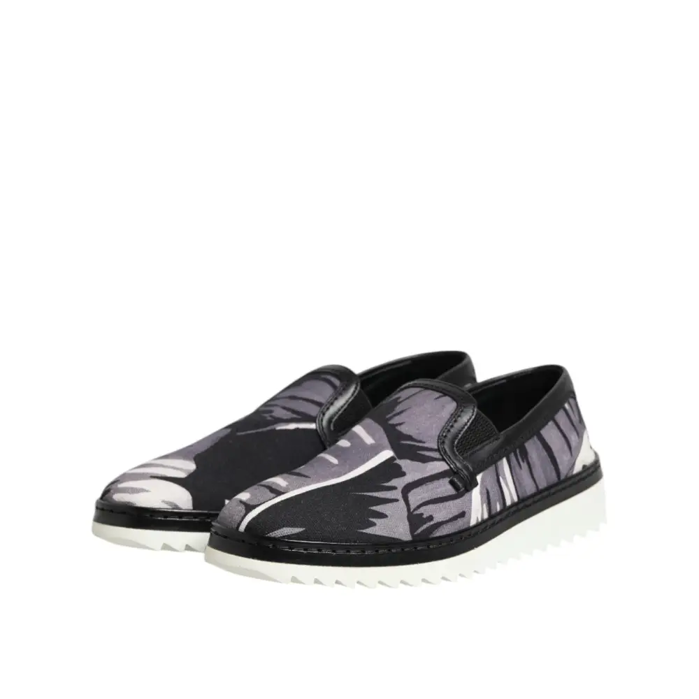 Dolce & Gabbana Schwarz Tropical Slip On Männer Turnschuhe Schuhe