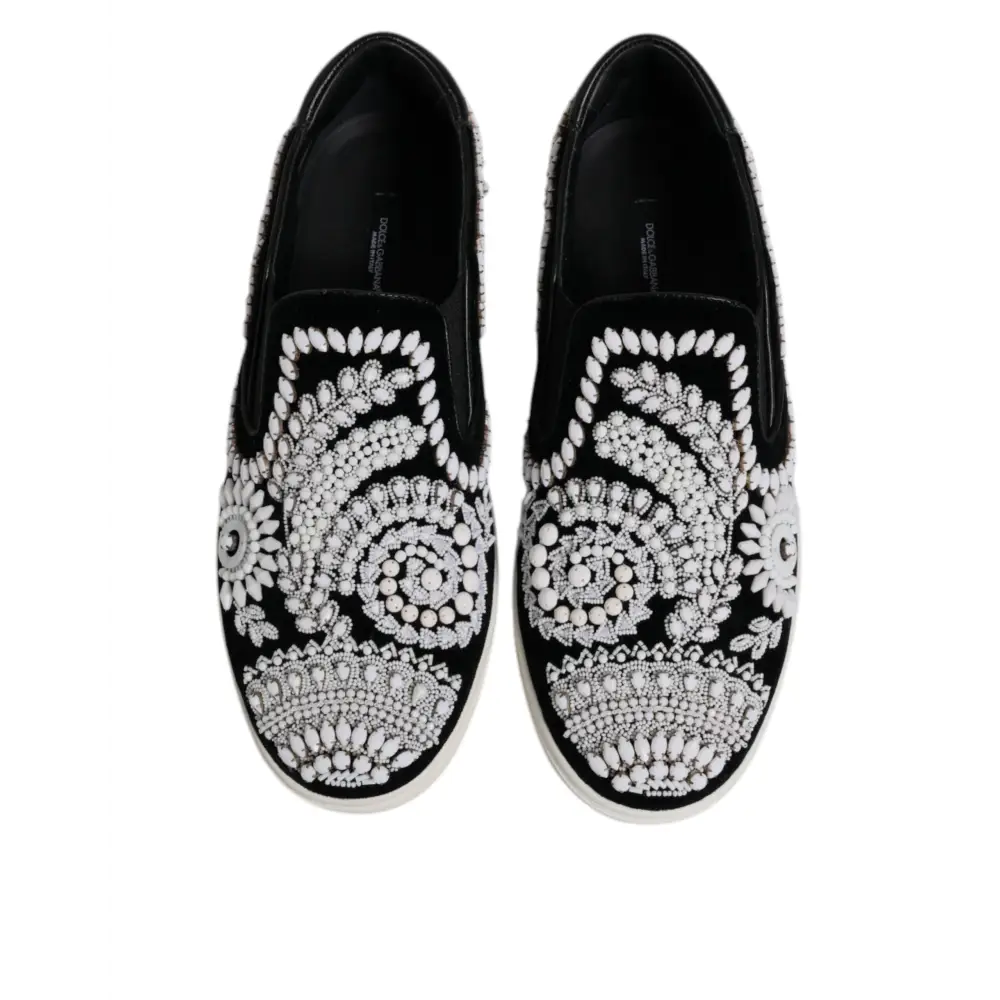 Dolce & Gabbana Schwarz verschönert London Männer Slip On Schuhe - EU41.5/US8.5