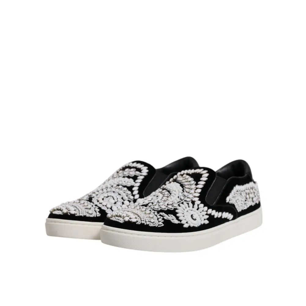 Dolce & Gabbana Schwarz verschönert London Männer Slip On Schuhe - EU41.5/US8.5