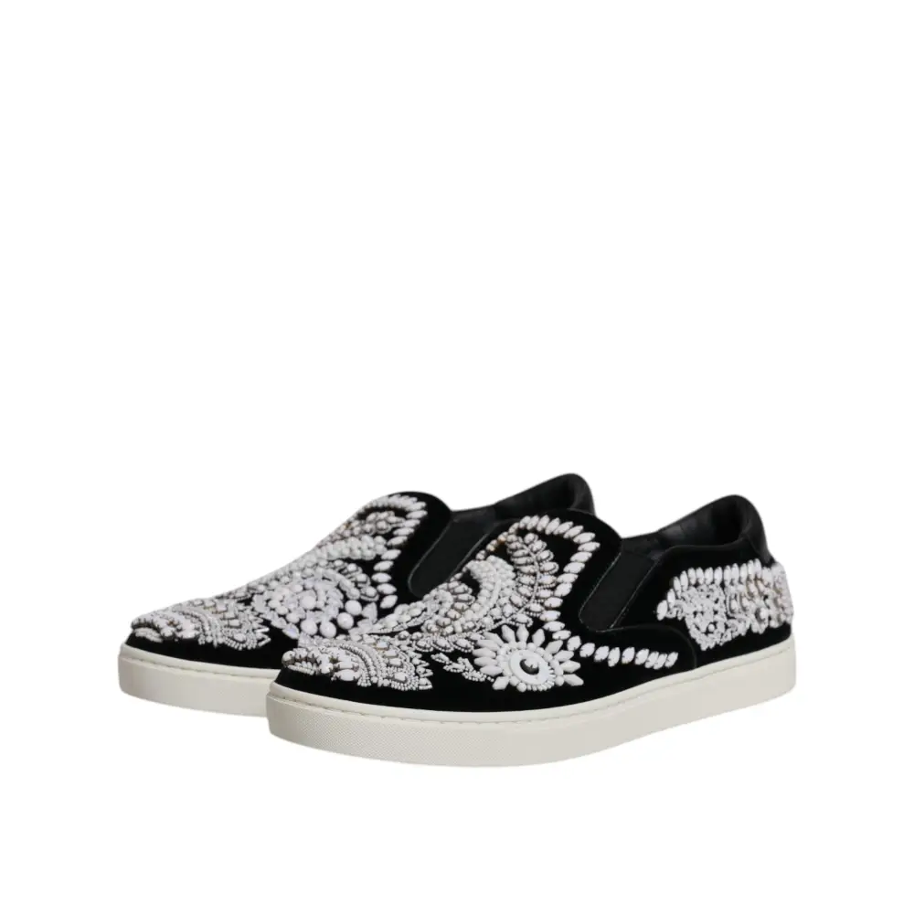 Dolce & Gabbana Schwarz verschönert London Männer Slip On Schuhe - EU41/US8