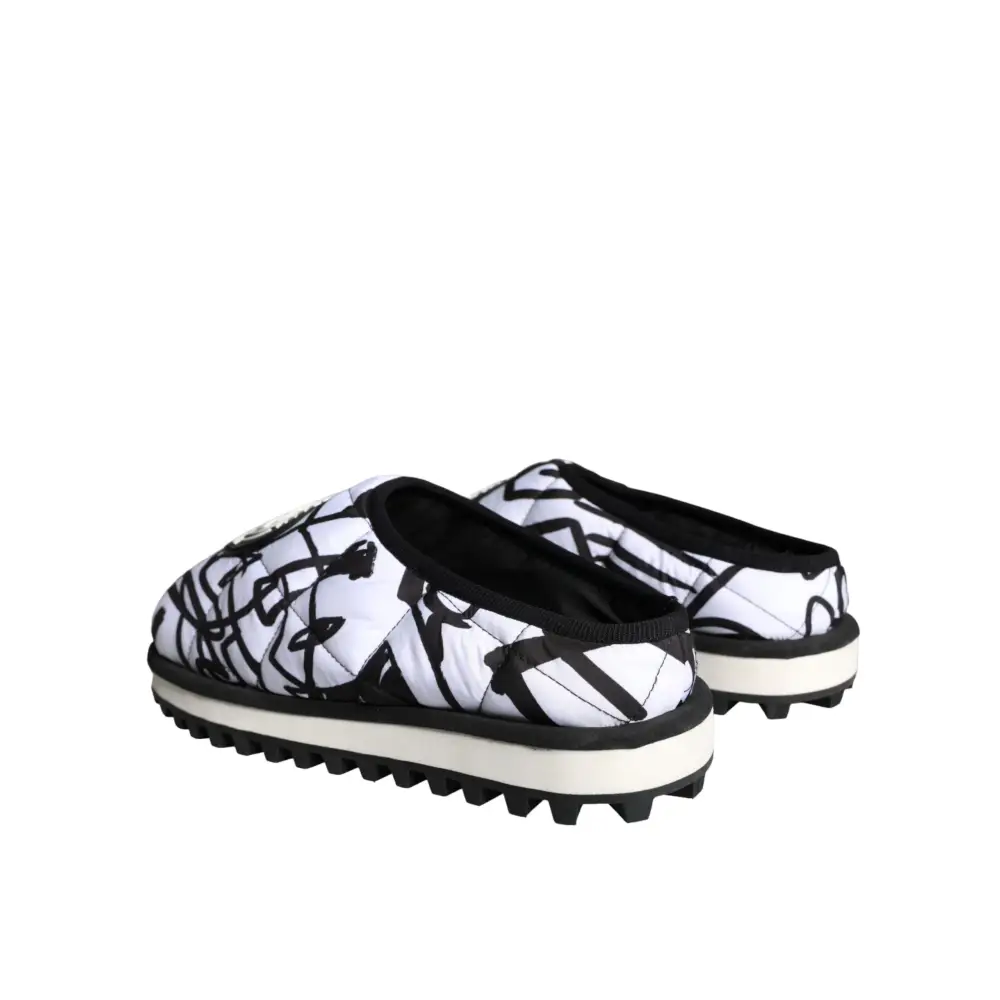 Dolce & Gabbana Schwarz Weiß Gesteppte Logo Sandalen Rutschen Schuhe - EU44/US11