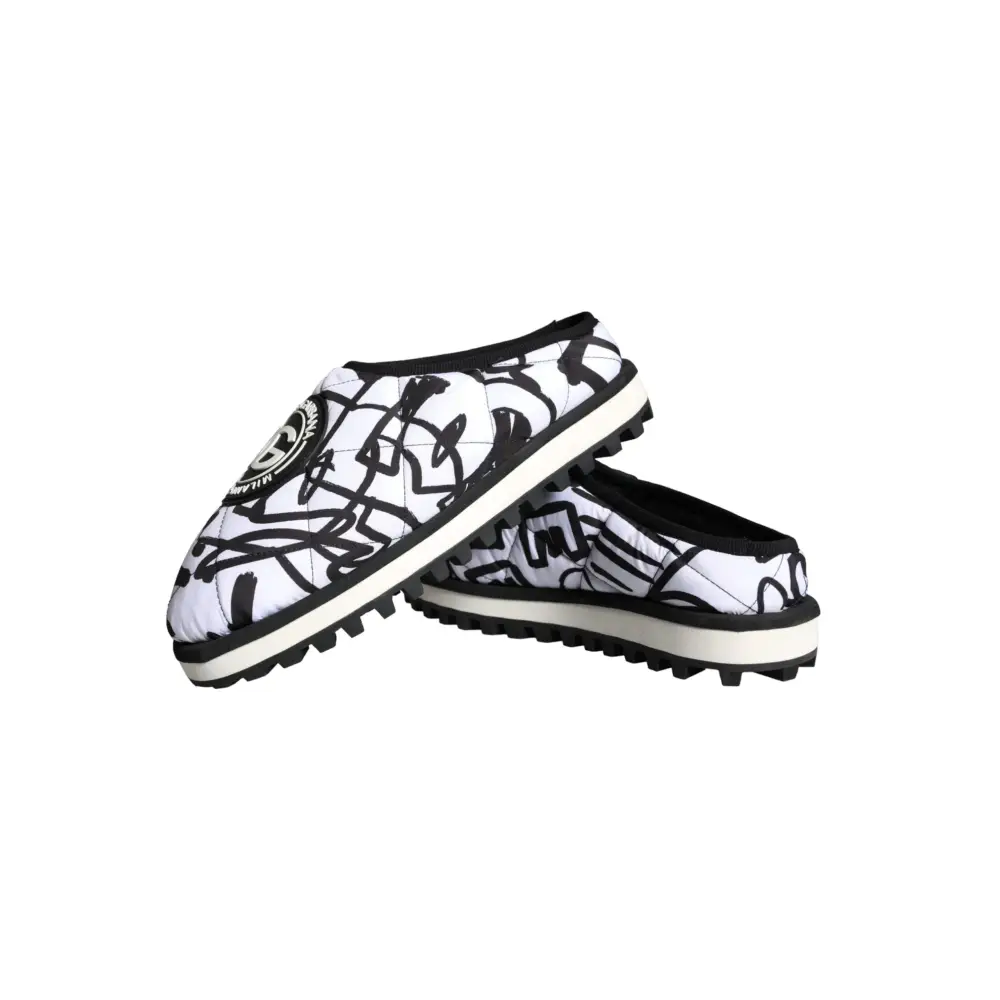Dolce & Gabbana Schwarz Weiß Gesteppte Logo Sandalen Rutschen Schuhe - EU44/US11