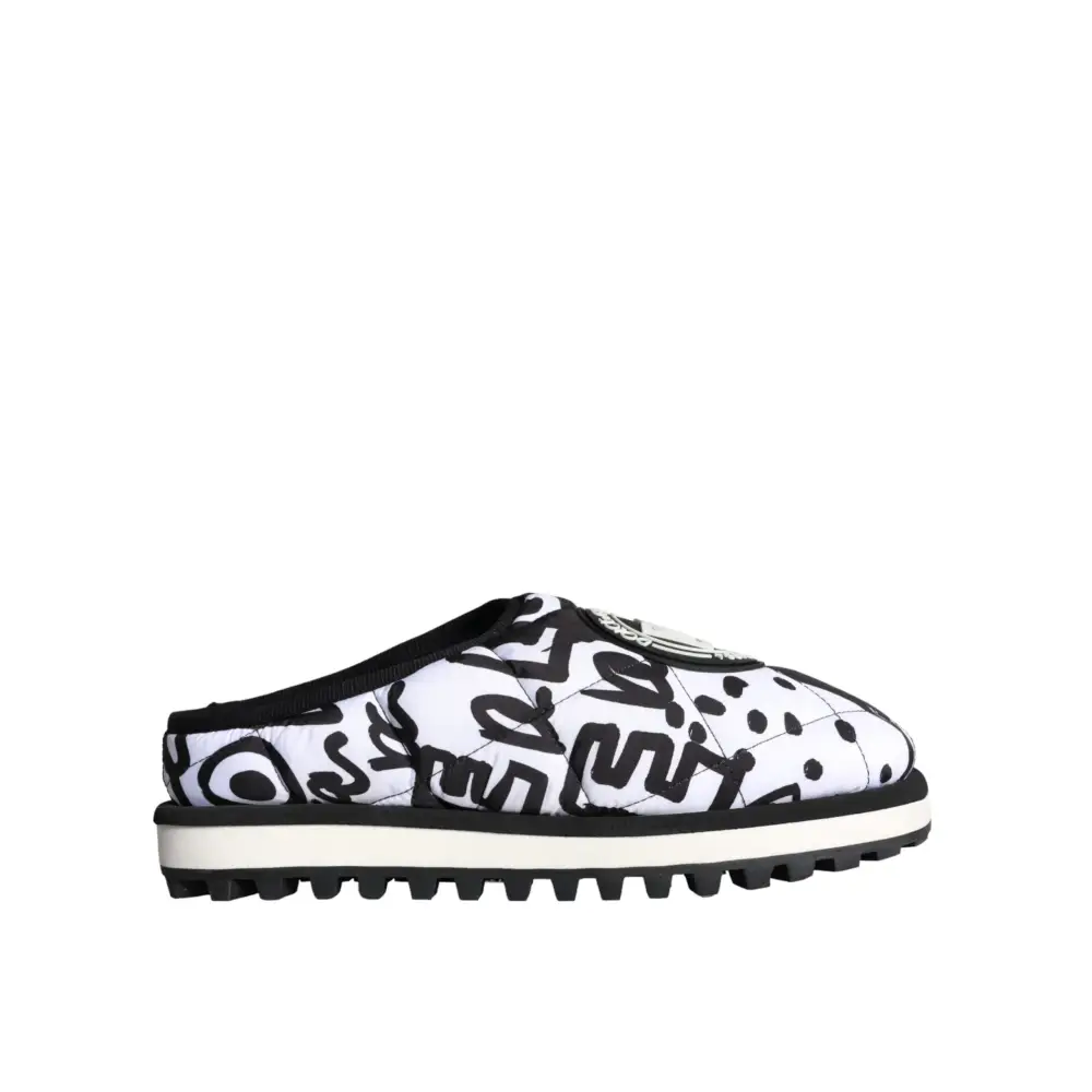 Dolce & Gabbana Schwarz Weiß Gesteppte Logo Sandalen Rutschen Schuhe - EU44/US11