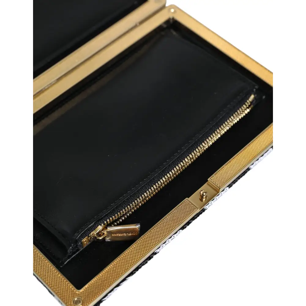 Dolce & Gabbana Schwarz Weiß Gold Rahmen Kupplung Abend Party Handtasche