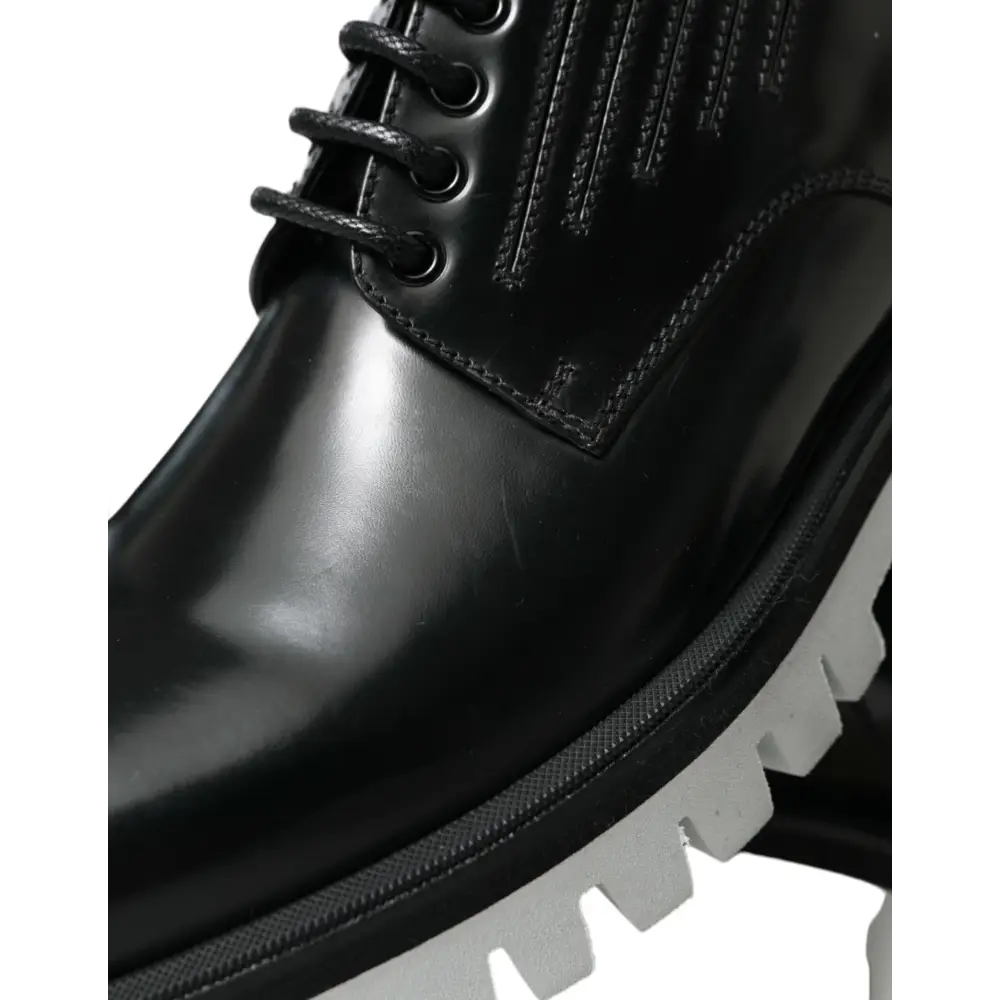 Dolce & Gabbana Schwarz Weiß Leder Schnürschuhe Derby Dress Schuhe - EU41/US8