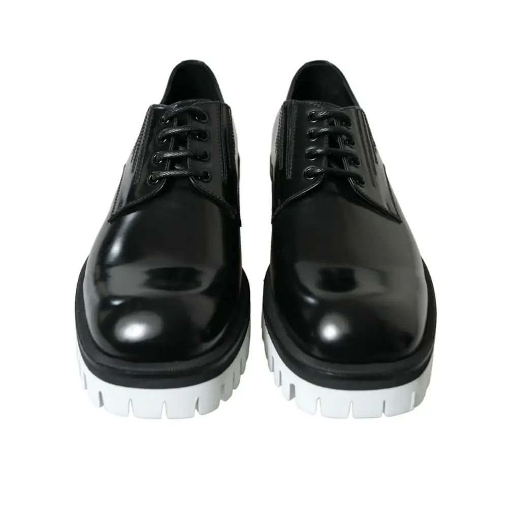 Dolce & Gabbana Schwarz Weiß Leder Schnürschuhe Derby Dress Schuhe - EU41/US8