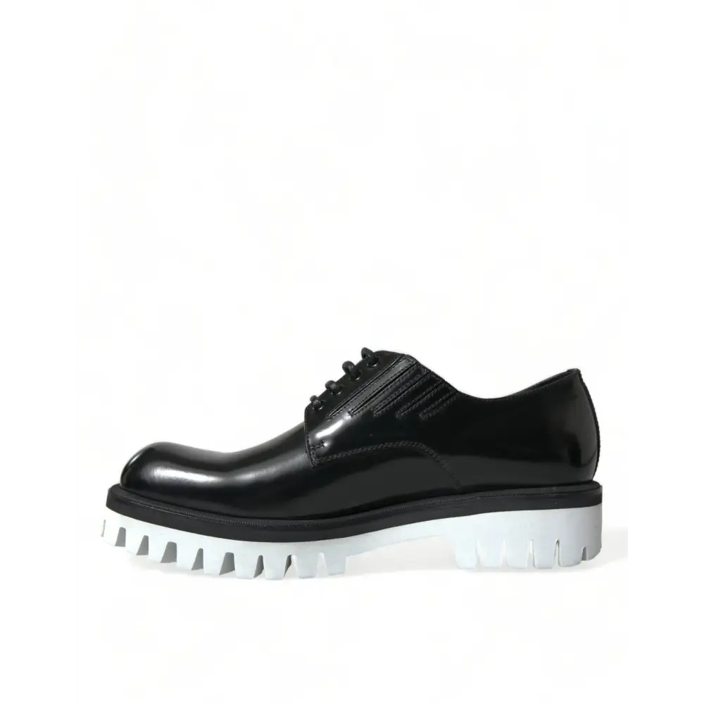 Dolce & Gabbana Schwarz Weiß Leder Schnürschuhe Derby Dress Schuhe - EU41/US8