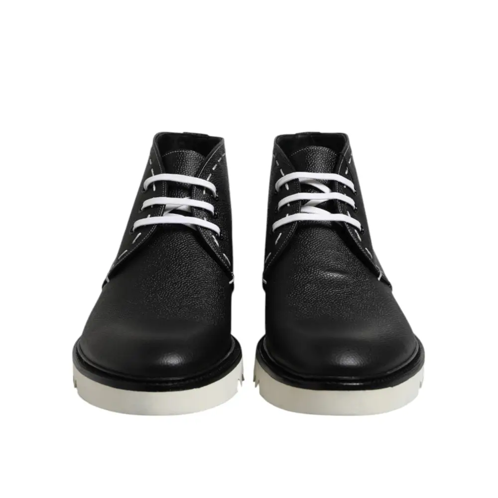 Dolce & Gabbana Schwarz Weiß Leder Stiefelette Schuhe - EU44/US11