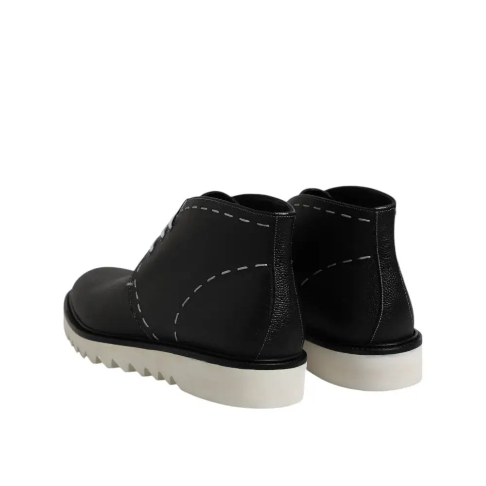 Dolce & Gabbana Schwarz Weiß Leder Stiefelette Schuhe - EU44/US11