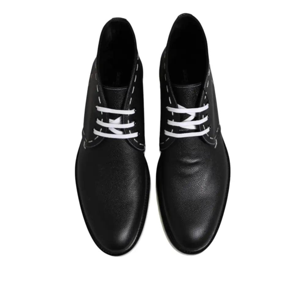 Dolce & Gabbana Schwarz Weiß Leder Stiefelette Schuhe - EU44/US11