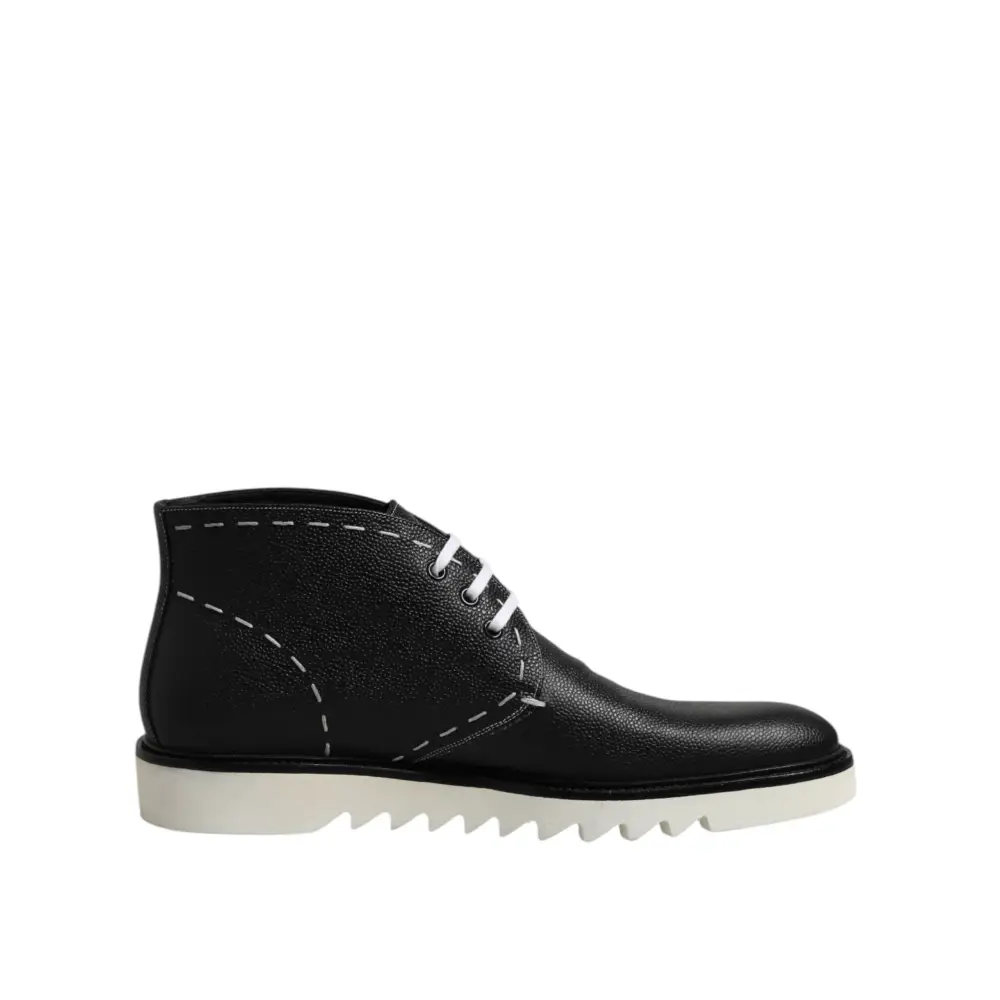 Dolce & Gabbana Schwarz Weiß Leder Stiefelette Schuhe - EU44/US11