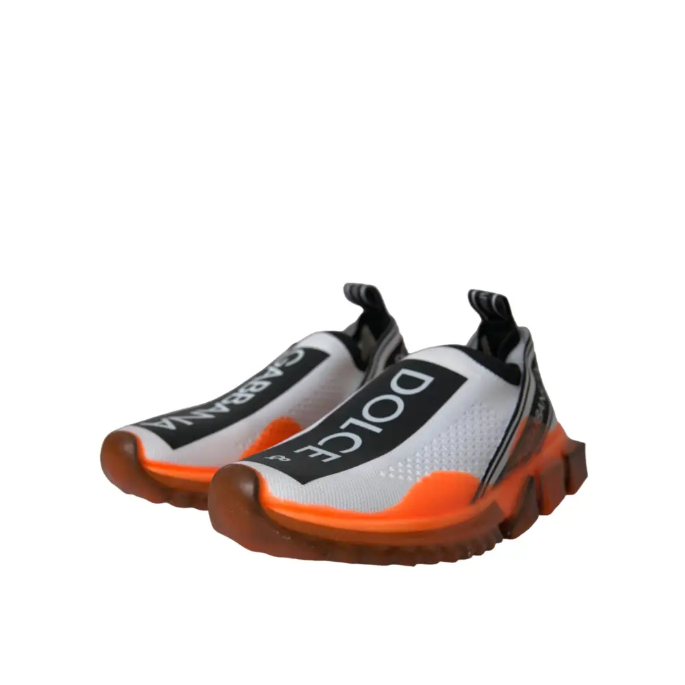 Dolce & Gabbana Schwarz Weiß Orange Slip On Sorrento Turnschuhe Schuhe