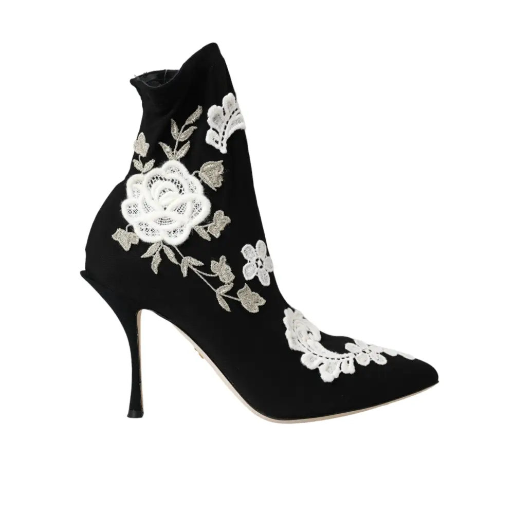 Dolce & Gabbana Schwarz Weiß Stickerei Slip On Stiefel Schuhe