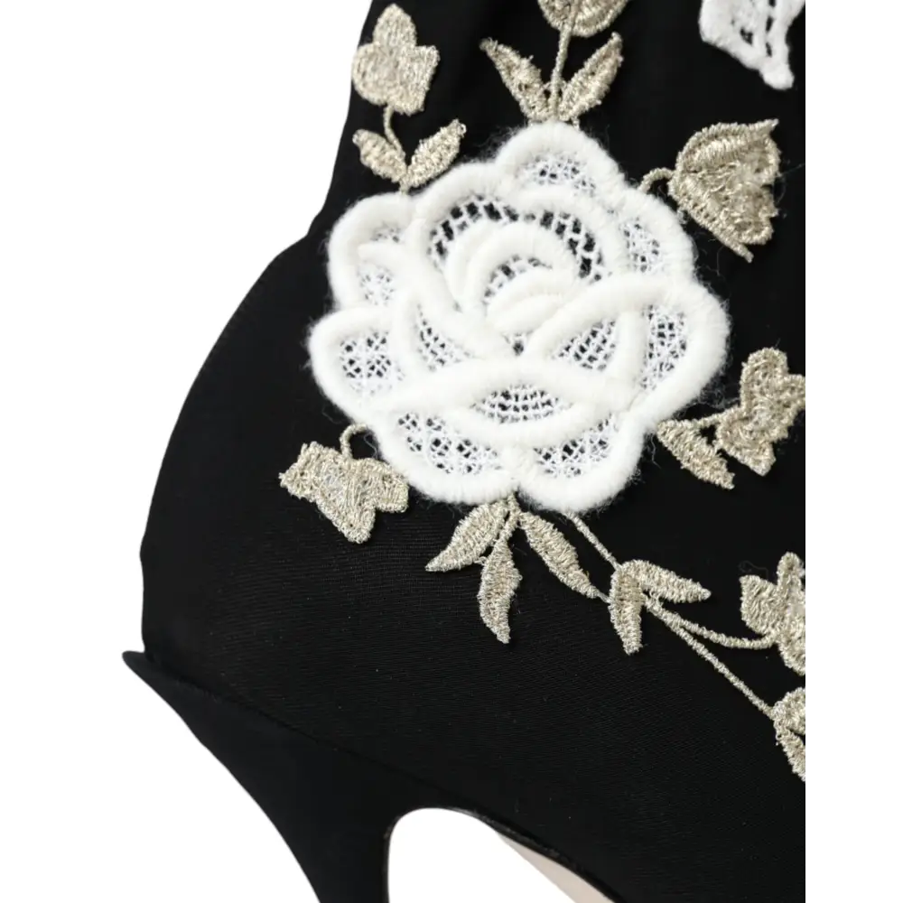 Dolce & Gabbana Schwarz Weiß Stickerei Slip On Stiefel Schuhe