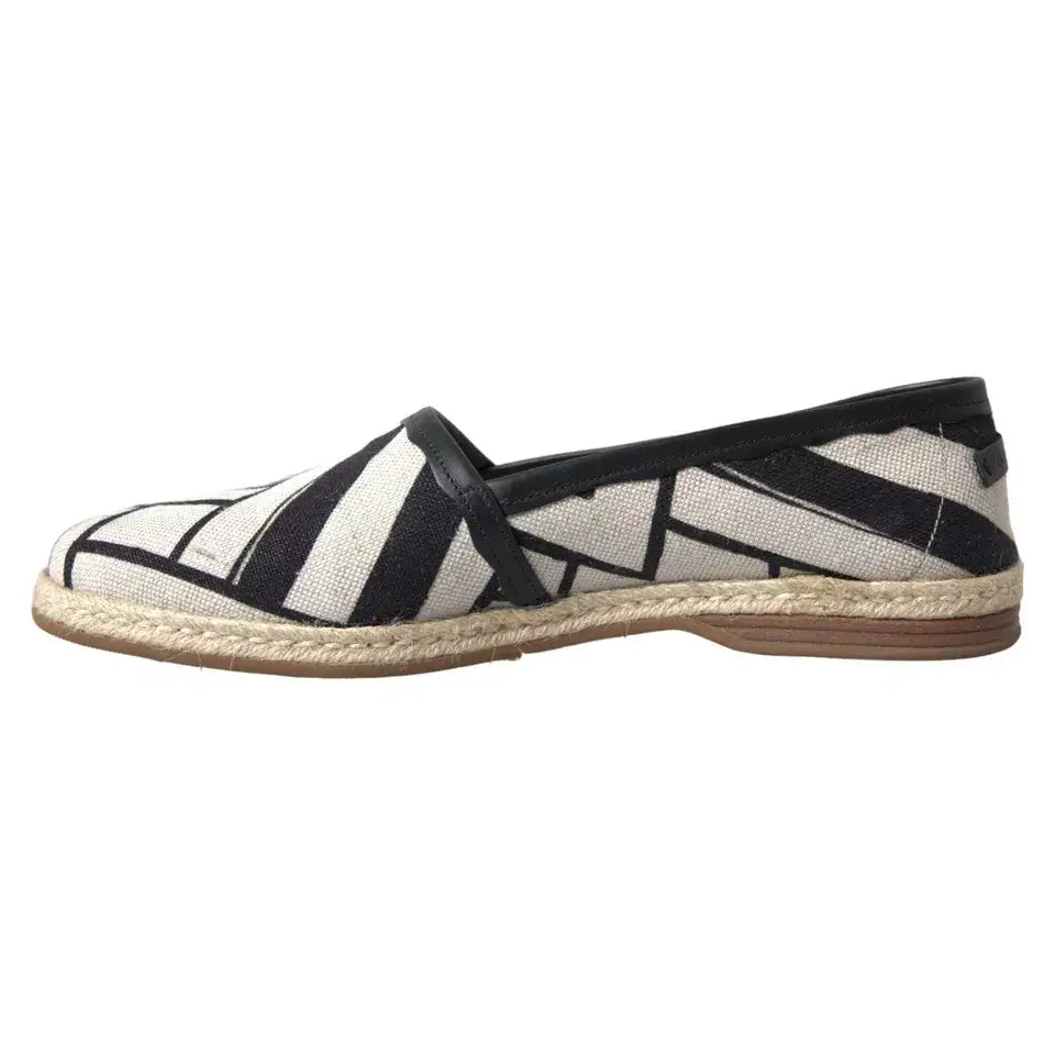Dolce & Gabbana Schwarz Weiß Streifen Slip On Espadrille Schuhe