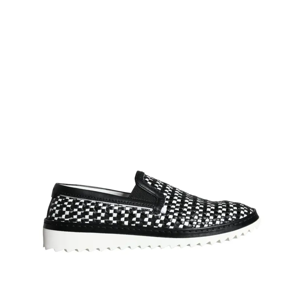 Dolce & Gabbana Schwarz Weiß Weaved Slip On Männer Loafers Schuhe - EU41.5/US8.5