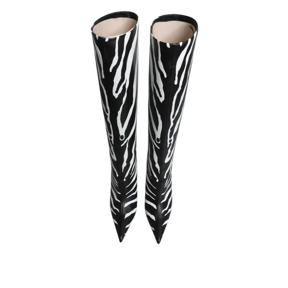 Dolce & Gabbana Schwarz Weiß Zebra Absätze Hohe Stiefel Schuhe - EU35/US4.5