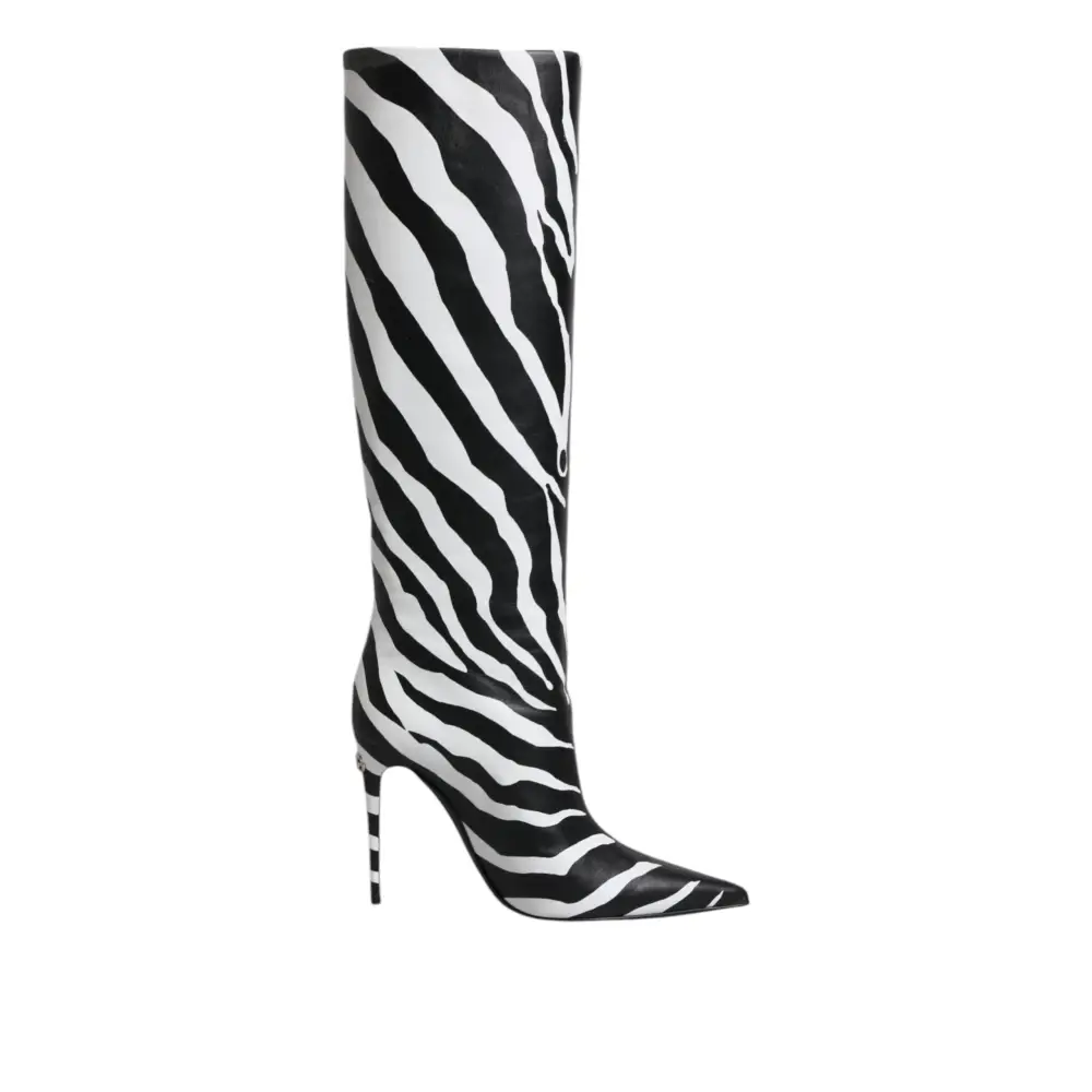 Dolce & Gabbana Schwarz Weiß Zebra Absätze Hohe Stiefel Schuhe - EU35/US4.5