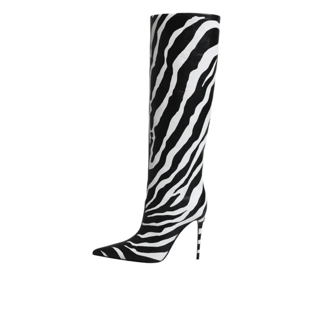 Dolce & Gabbana Schwarz Weiß Zebra Absätze Hohe Stiefel Schuhe - EU35/US4.5